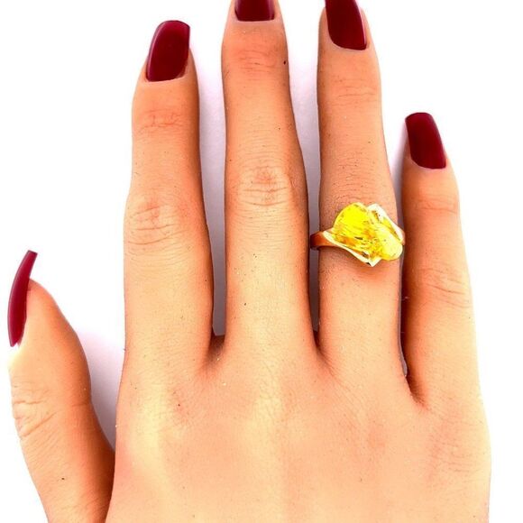 Sterling Gold Vermeil 925 Yellow Cz Taiwan Ring - Picture 7 of 8